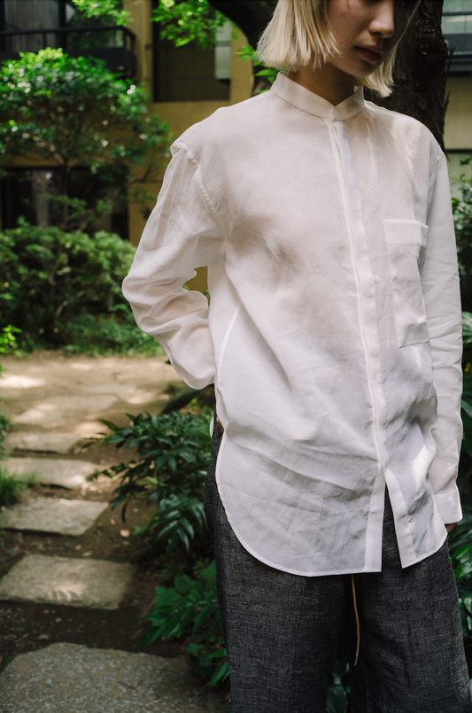 25SS HAND STITCH KURTA SHIRT/CRISP SHEER COTTON TWILL