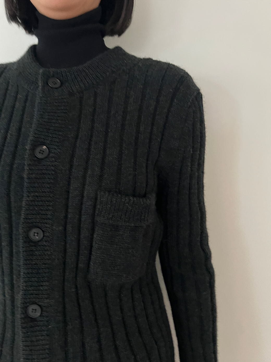 25AW SHRINKED RIB CARDIGAN/MELANGE DRY WOOL