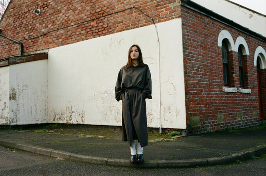 24AW BLOUSED SHIRT DRESS /HARD TWISTED WOOL MESH