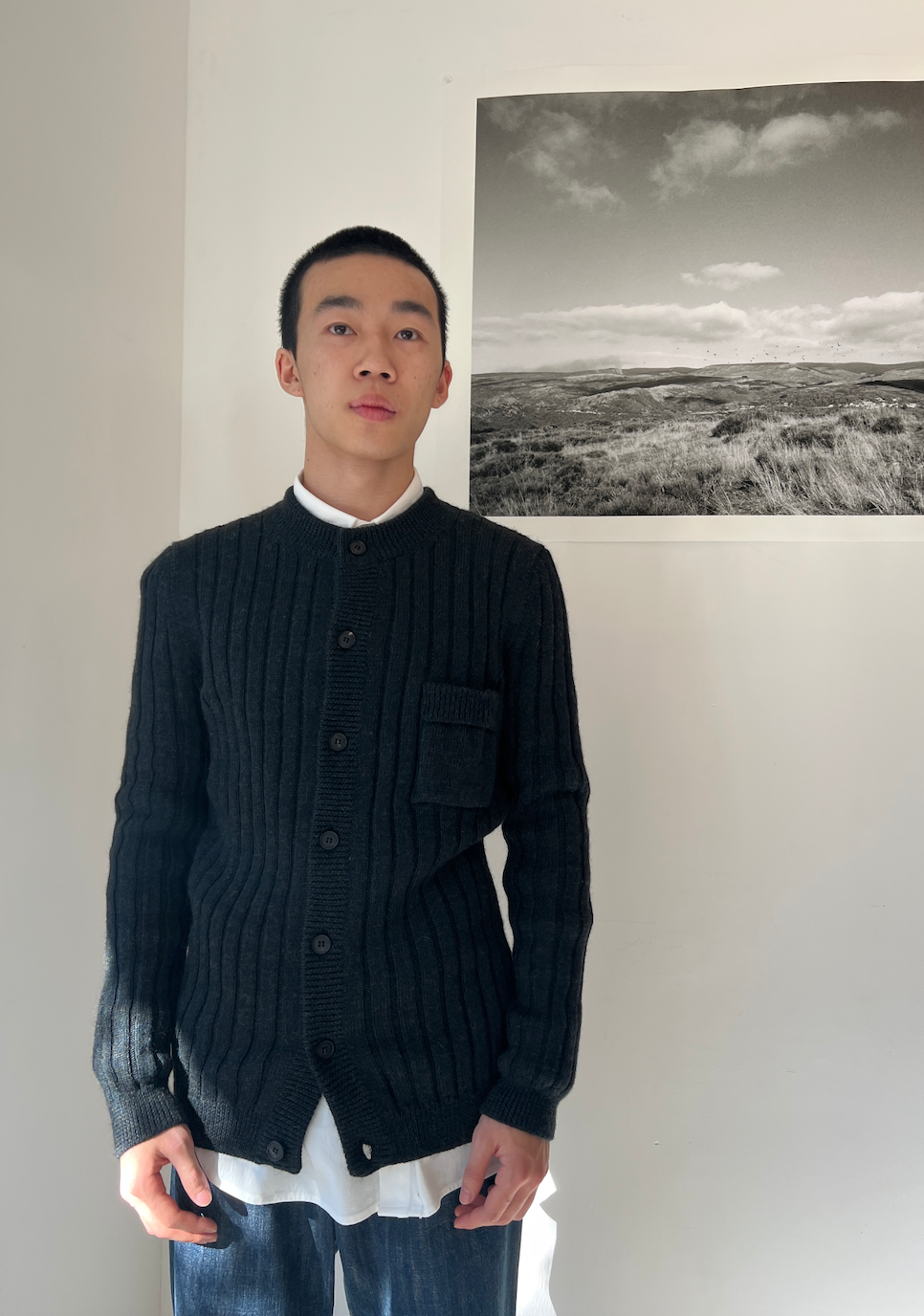 25AW SHRINKED RIB CARDIGAN/MELANGE DRY WOOL