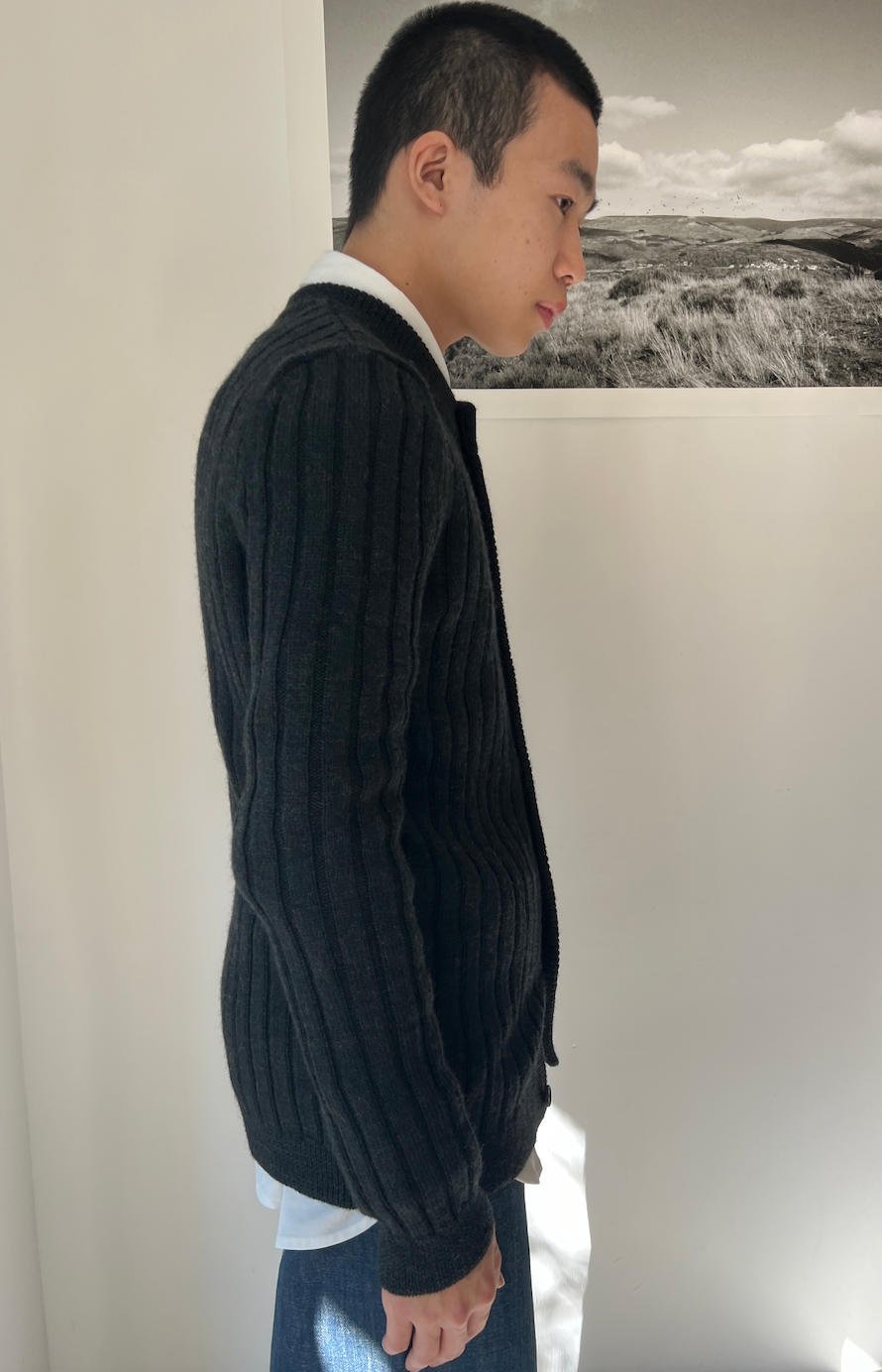 25AW SHRINKED RIB CARDIGAN/MELANGE DRY WOOL
