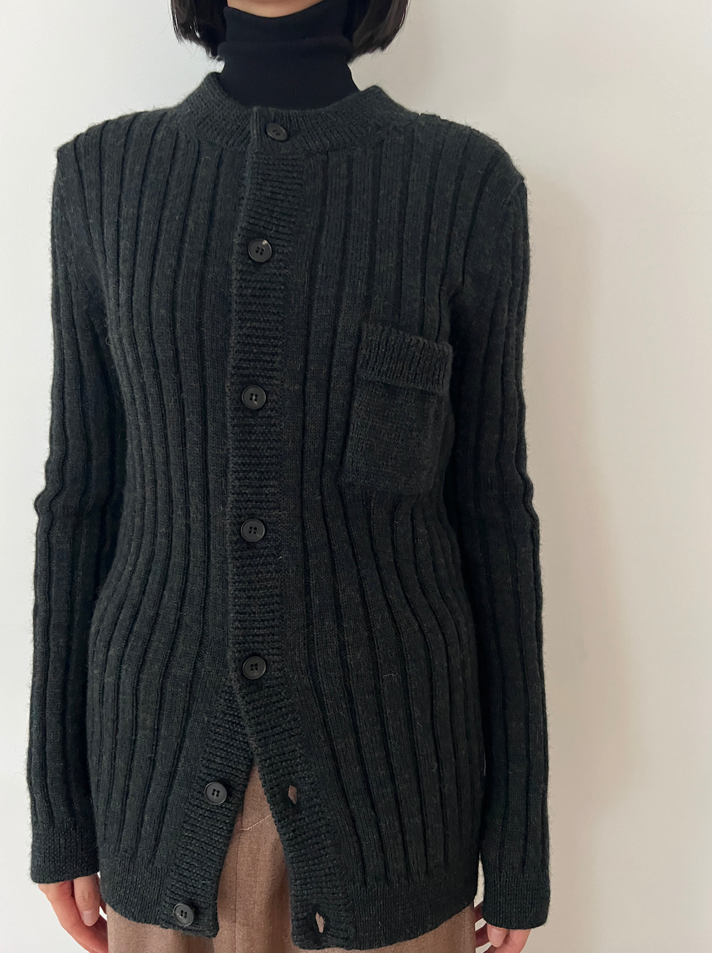 25AW SHRINKED RIB CARDIGAN/MELANGE DRY WOOL