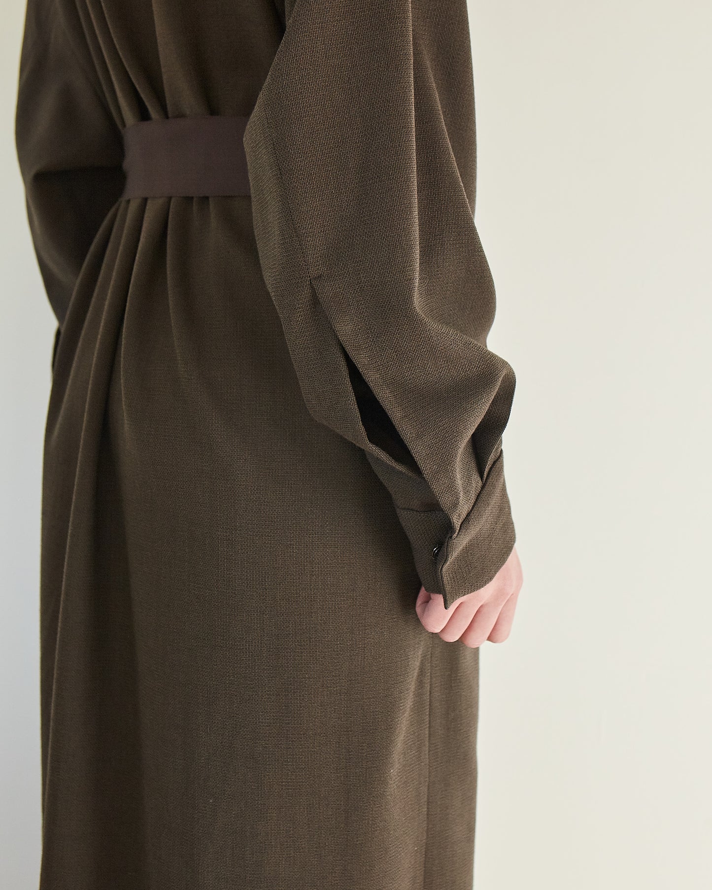 24AW BLOUSED SHIRT DRESS /HARD TWISTED WOOL MESH