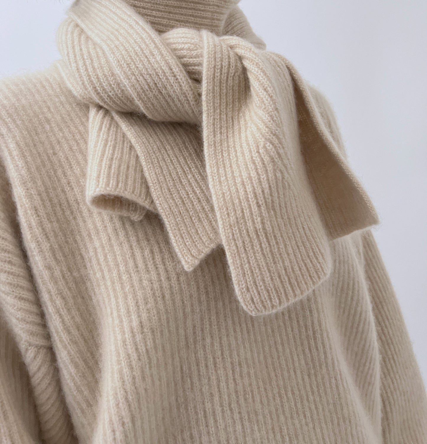 Undyed Cashmere Double Ribbed Knit Scarf